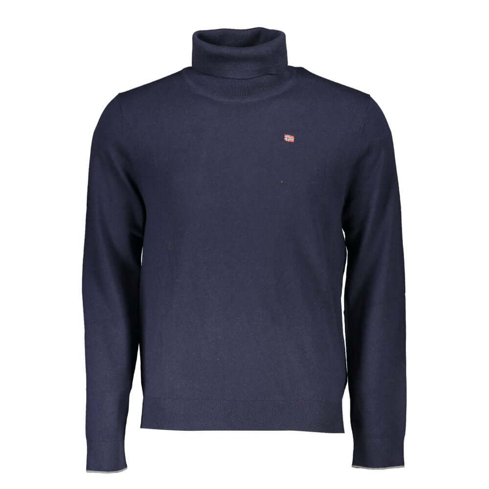 Napapijri Blue Fabric Sweater, long-sleeved turtleneck with embroidery and logo.