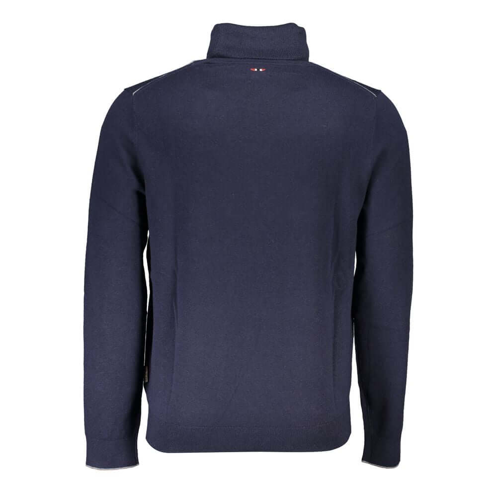 Napapijri Blue Fabric Sweater with long sleeves, turtleneck, and logo embroidery.