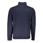 Napapijri Blue Fabric Sweater with long sleeves, turtleneck, and logo embroidery.