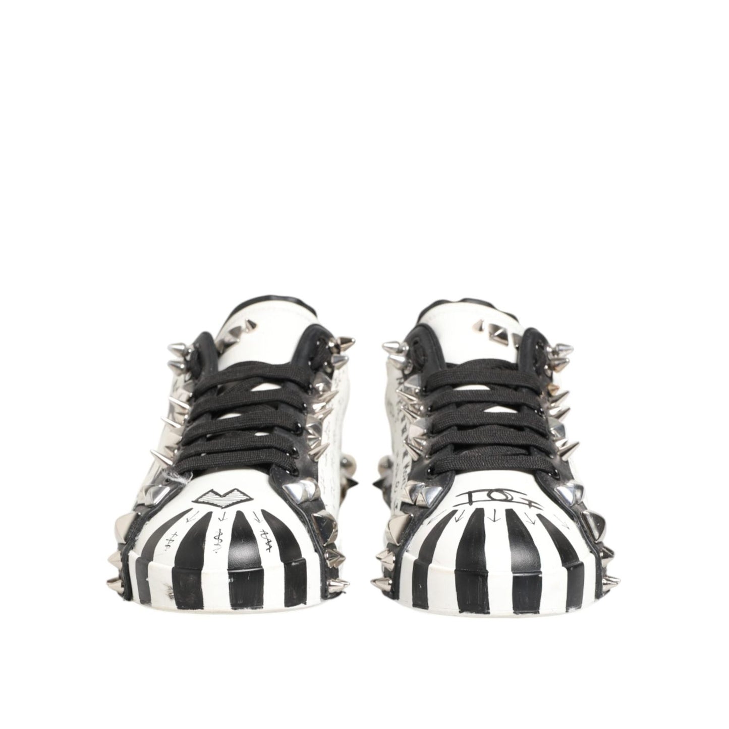 Dolce & Gabbana White Studded Printed Low Top Sneakers Shoes MV7824-42