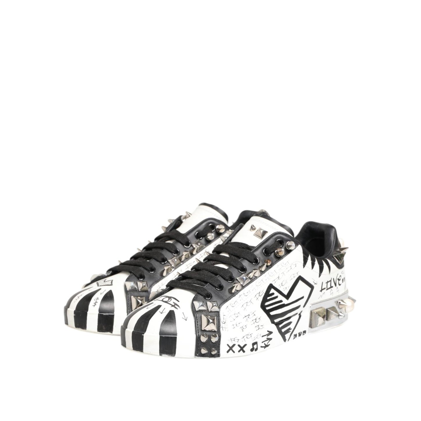 Dolce & Gabbana White Studded Printed Low Top Sneakers Shoes MV7824-42