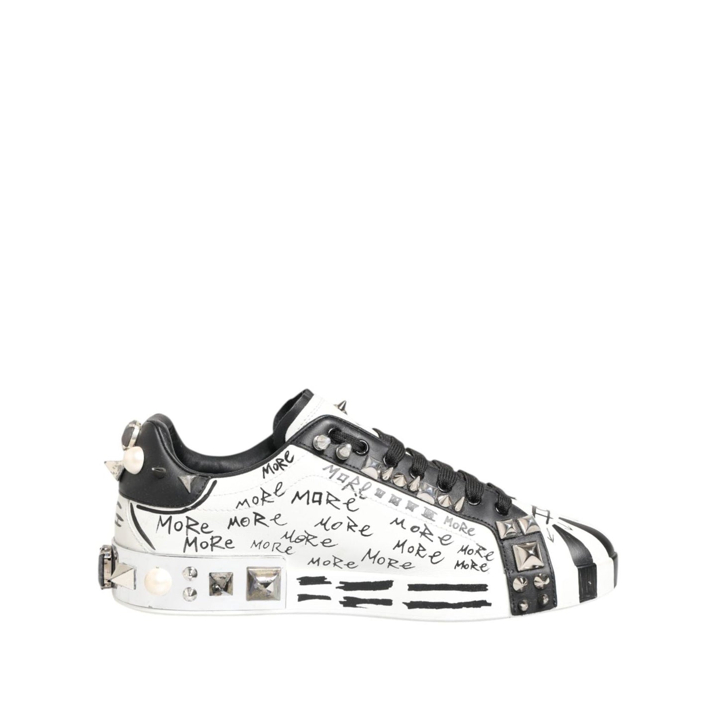 Dolce & Gabbana White Studded Printed Low Top Sneakers Shoes MV7824-42