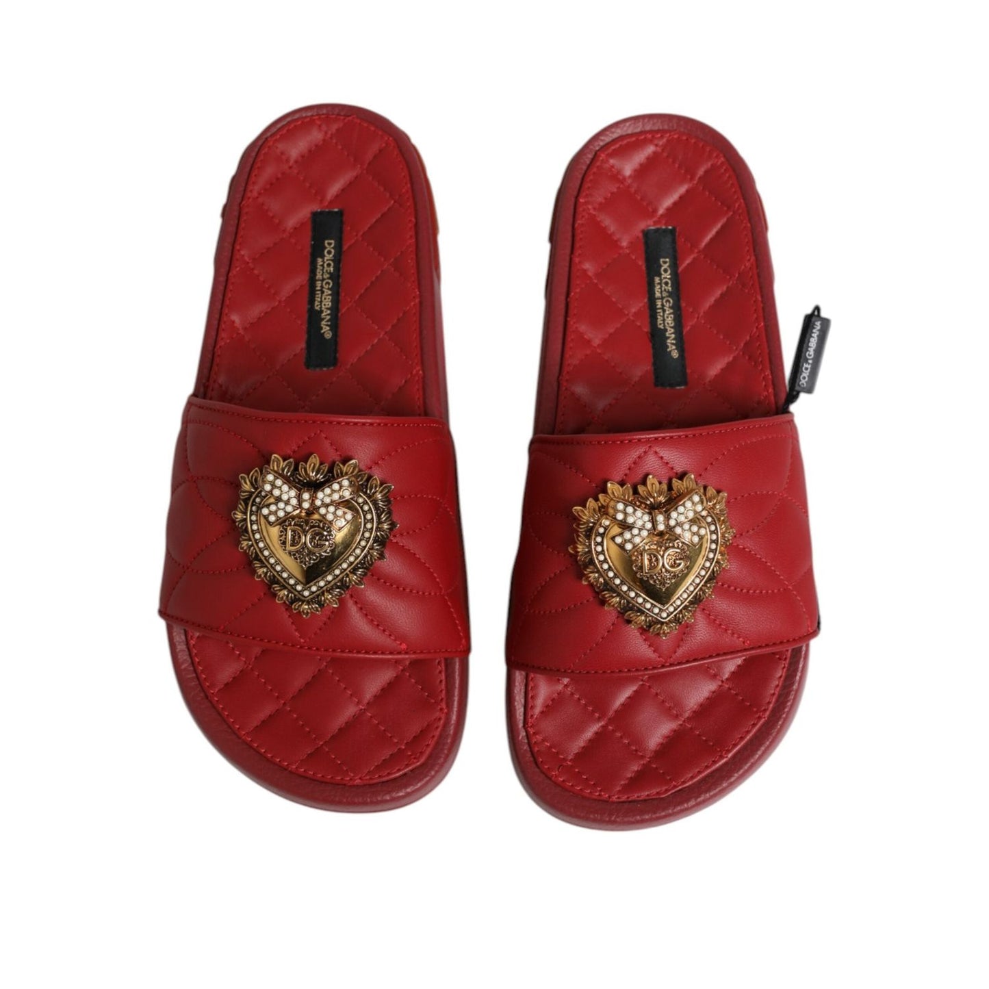 Dolce & Gabbana Red Devotion Matelassé Leather Slides Shoes LA12784-35