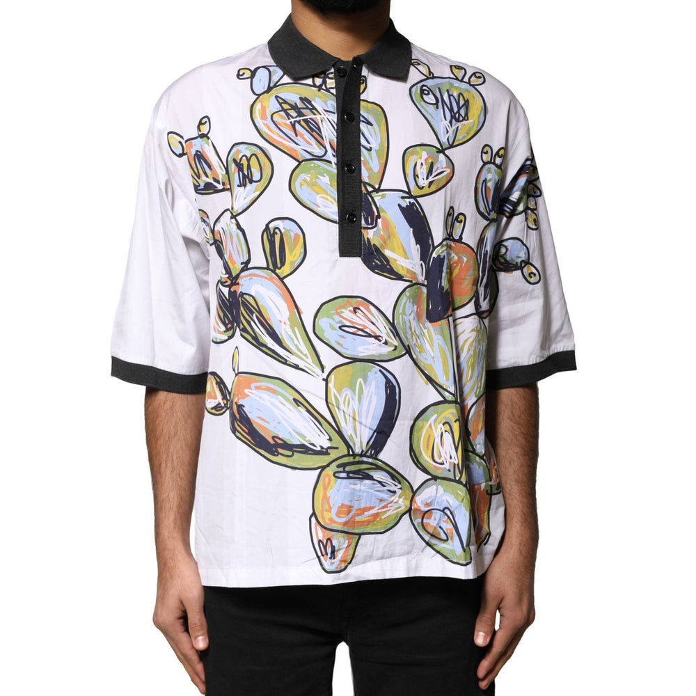 Dolce & Gabbana White Sketch Print Oversized Mens Polo T-shirt TSH91259-48