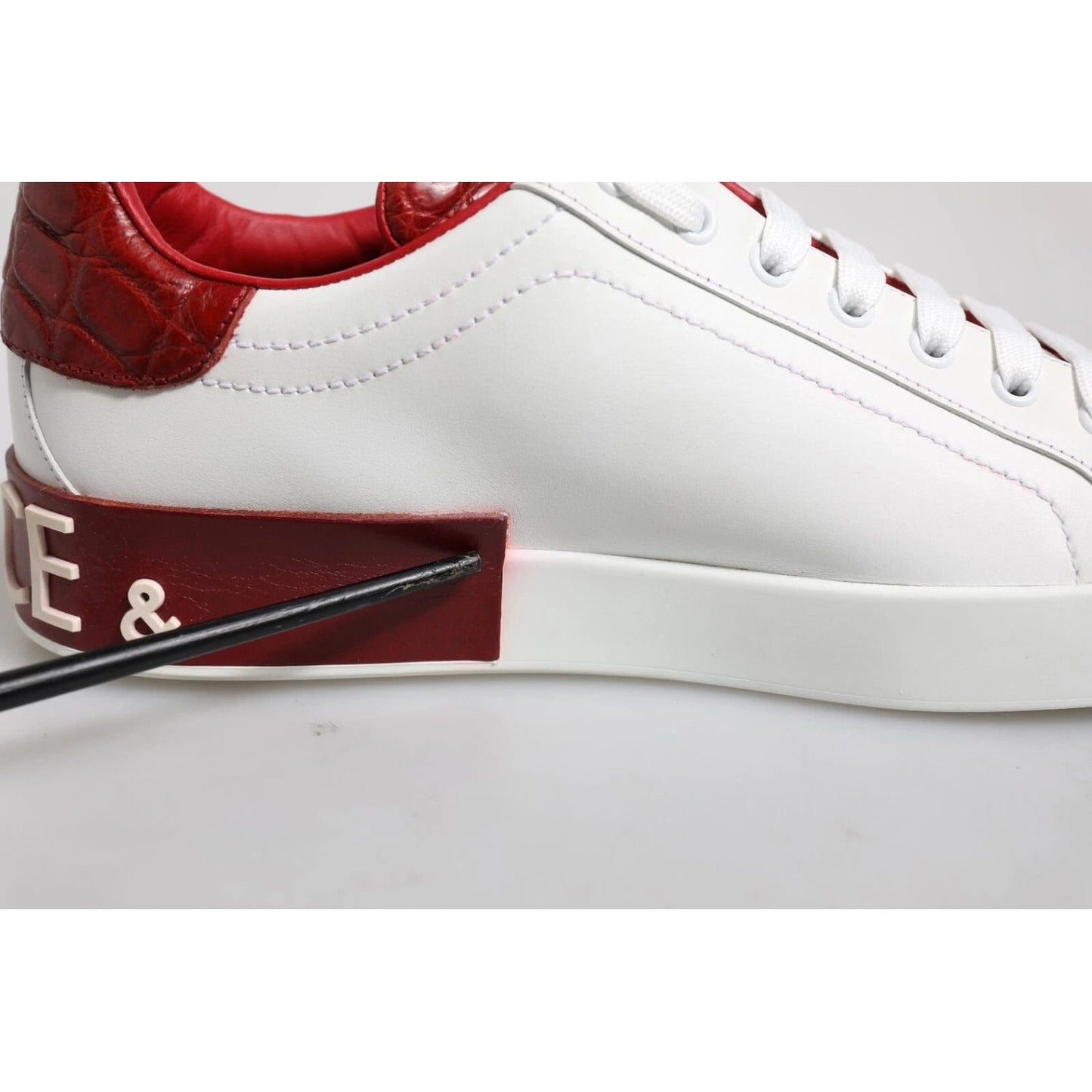 Dolce & Gabbana White Red Leather Logo Portofino Sneaker MV6704-41