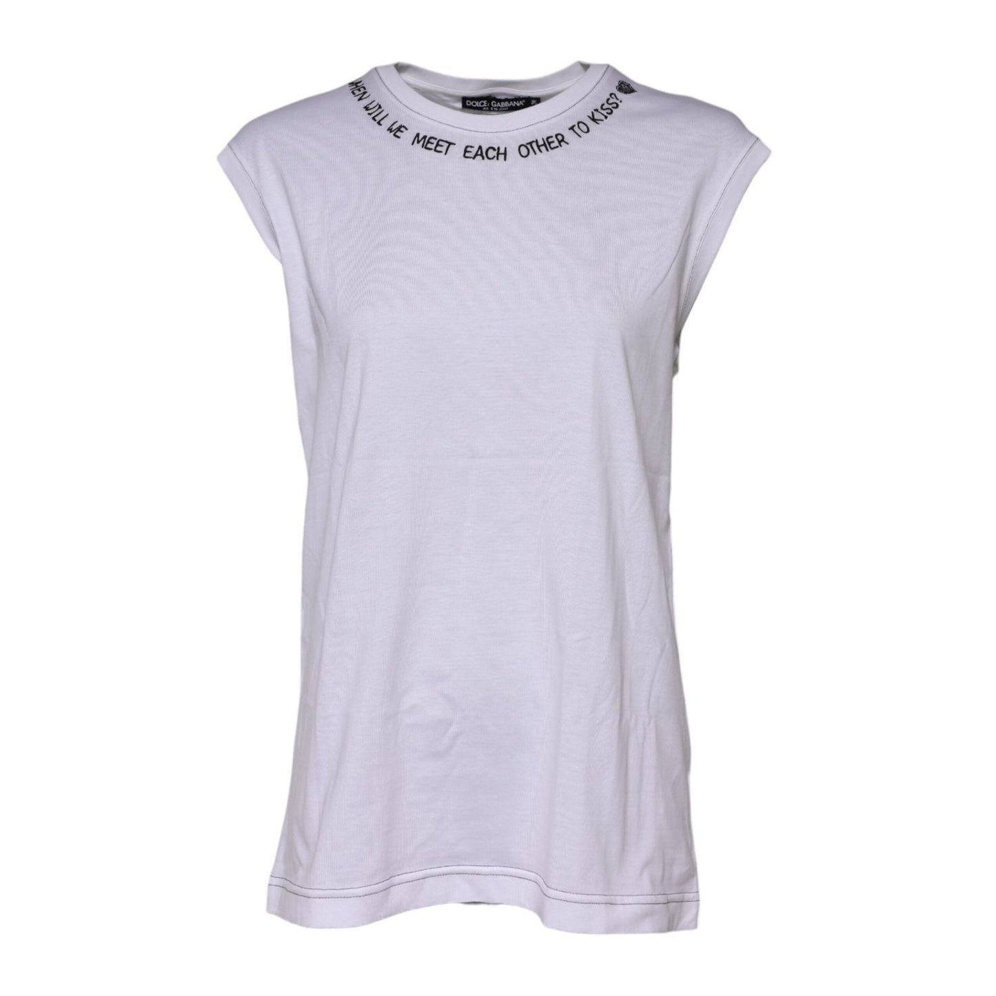 Dolce & Gabbana White Cotton Sleeveless Printed Tank T-shirt TSH90620-36