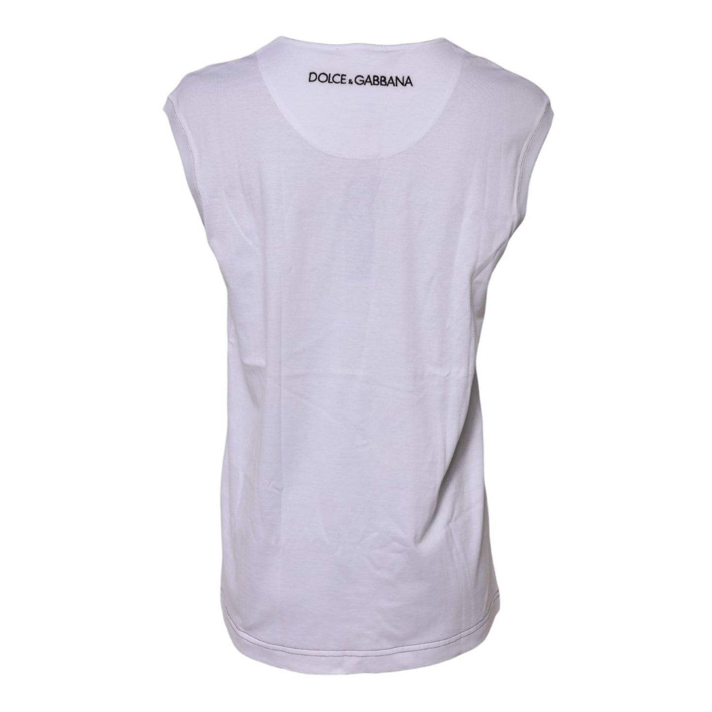 Dolce & Gabbana White Cotton Sleeveless Printed Tank T-shirt TSH90620-36