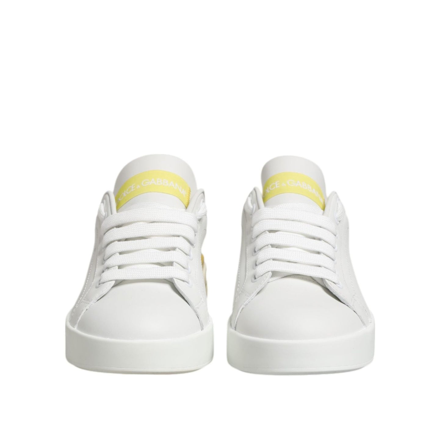 Dolce & Gabbana White Yellow Leather Low Top Sneakers Shoes LA12782-35.5