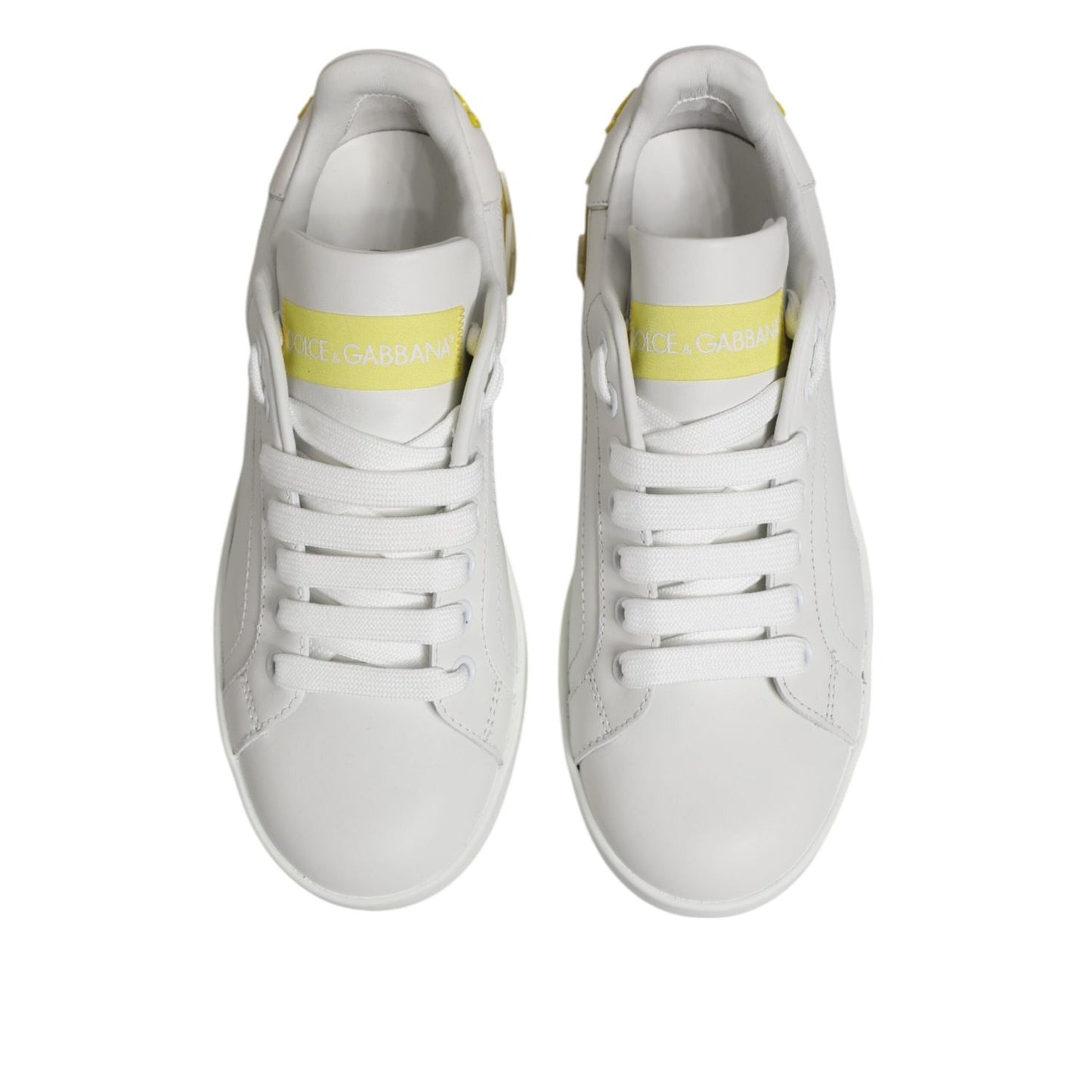 Dolce & Gabbana White Yellow Leather Low Top Sneakers Shoes LA12782-35.5