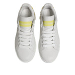 Dolce & Gabbana White Yellow Leather Low Top Sneakers Shoes LA12782-35.5