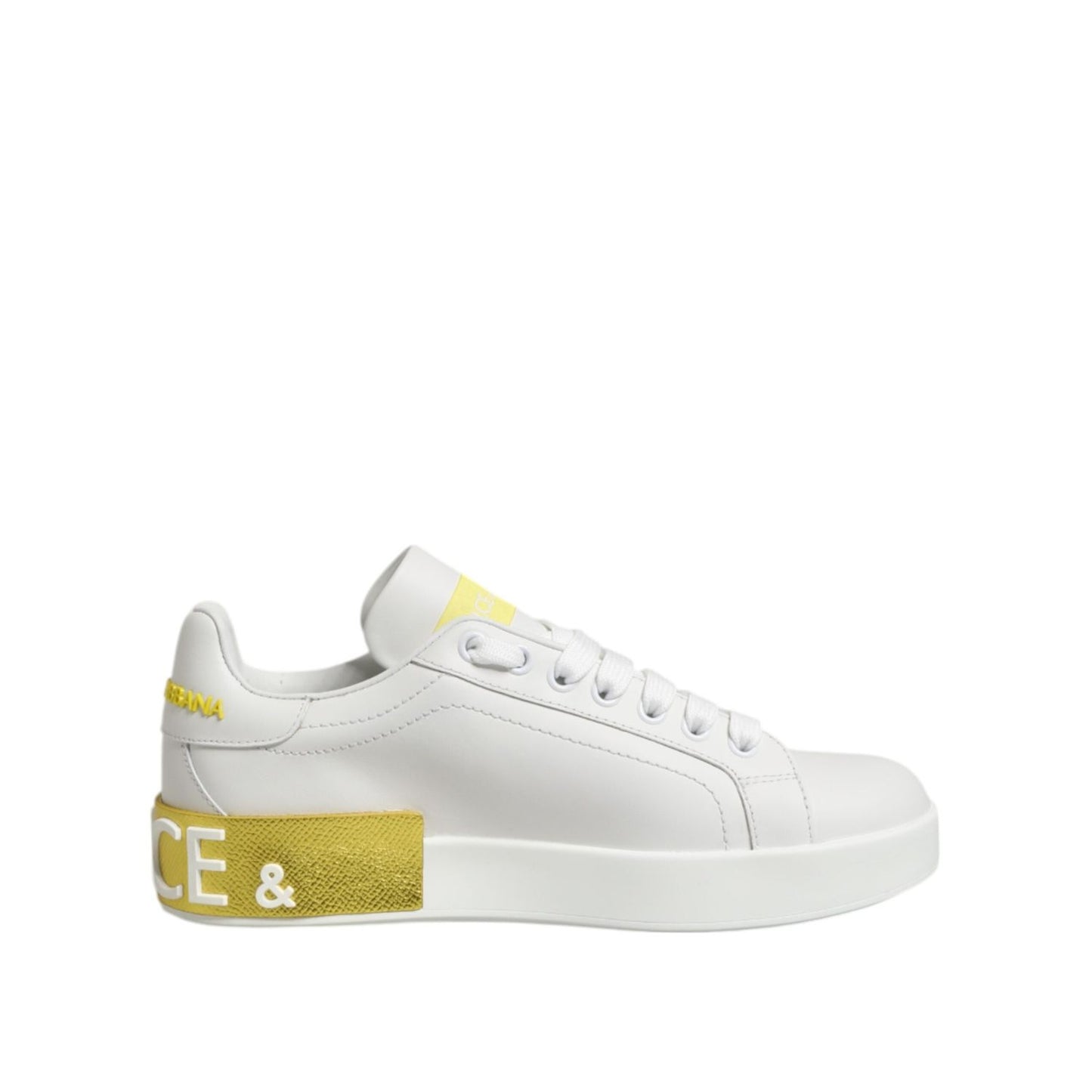 Dolce & Gabbana White Yellow Leather Low Top Sneakers Shoes LA12782-35.5