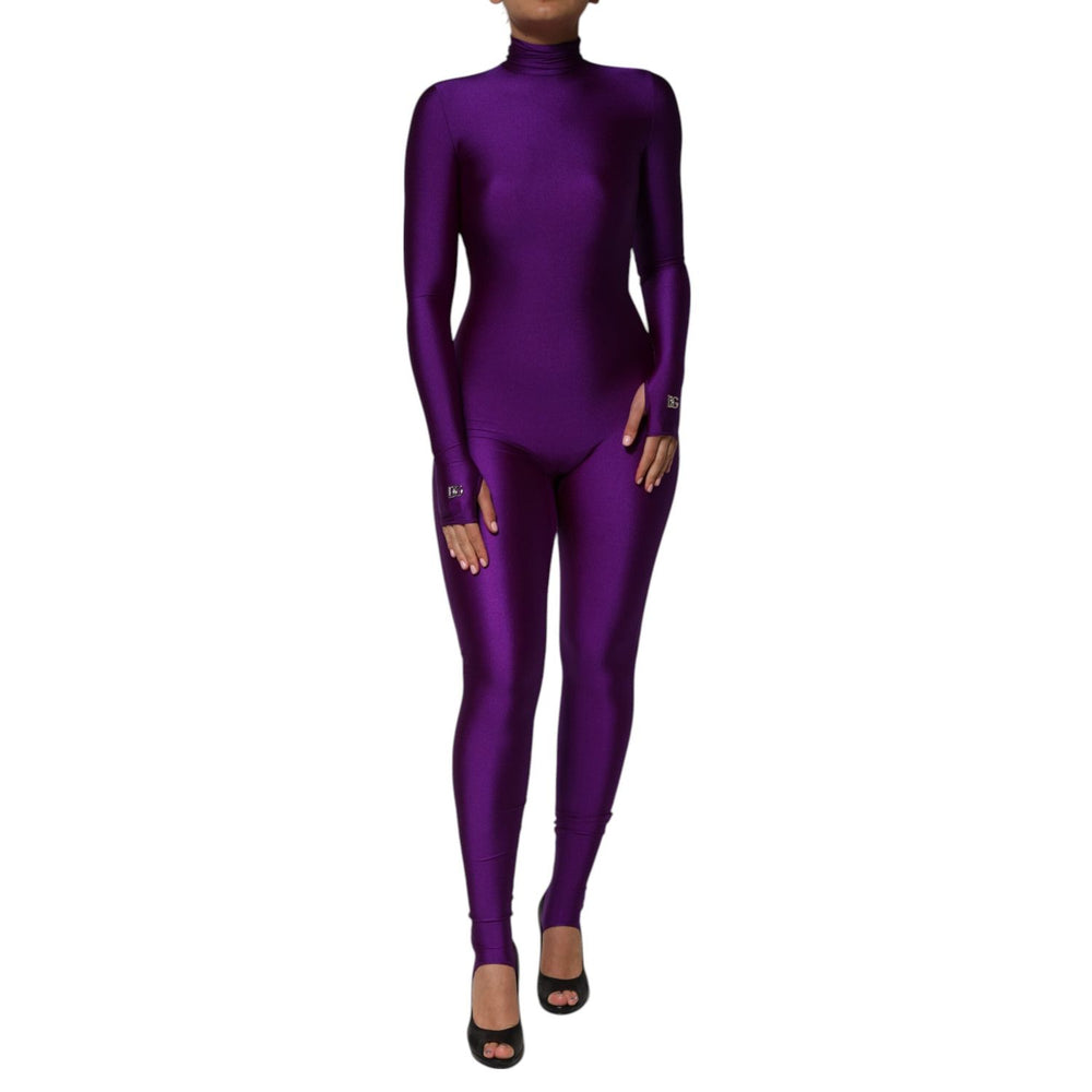Dolce & Gabbana Purple Nylon Turtleneck Bodycon Jumpsuit Dress DR81789-40