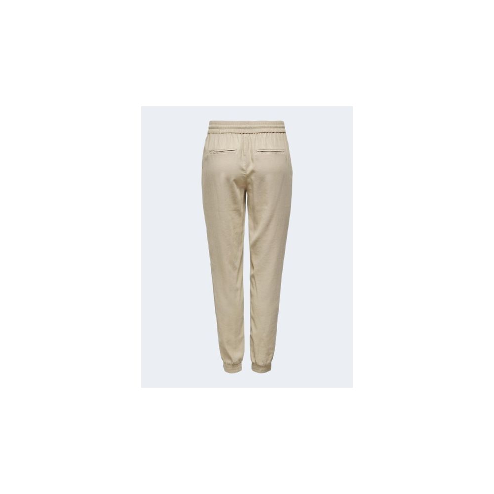 Only Beige Viscose Casual Pants, comfortable women's pull-up pants with elastic cuffs, made from soft viscose and polyester.