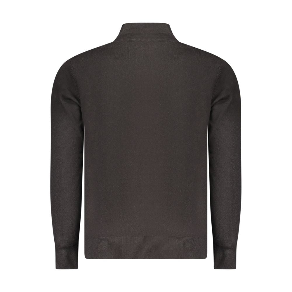 Back view of North Sails Black Nylon Sweater, showing long-sleeved cardigan design with zip and logo embroidery.