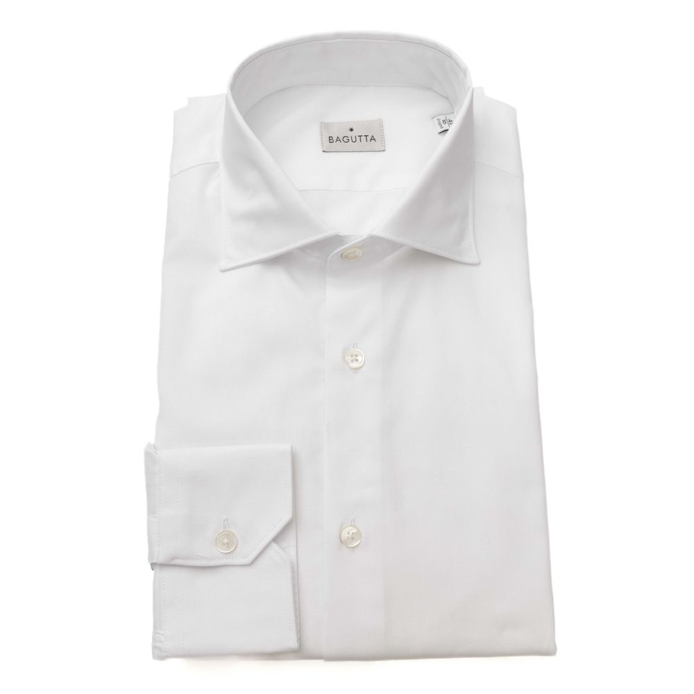 Bagutta White Cotton Top for men, solid color, long sleeves, button-up shirt made from 100% cotton.