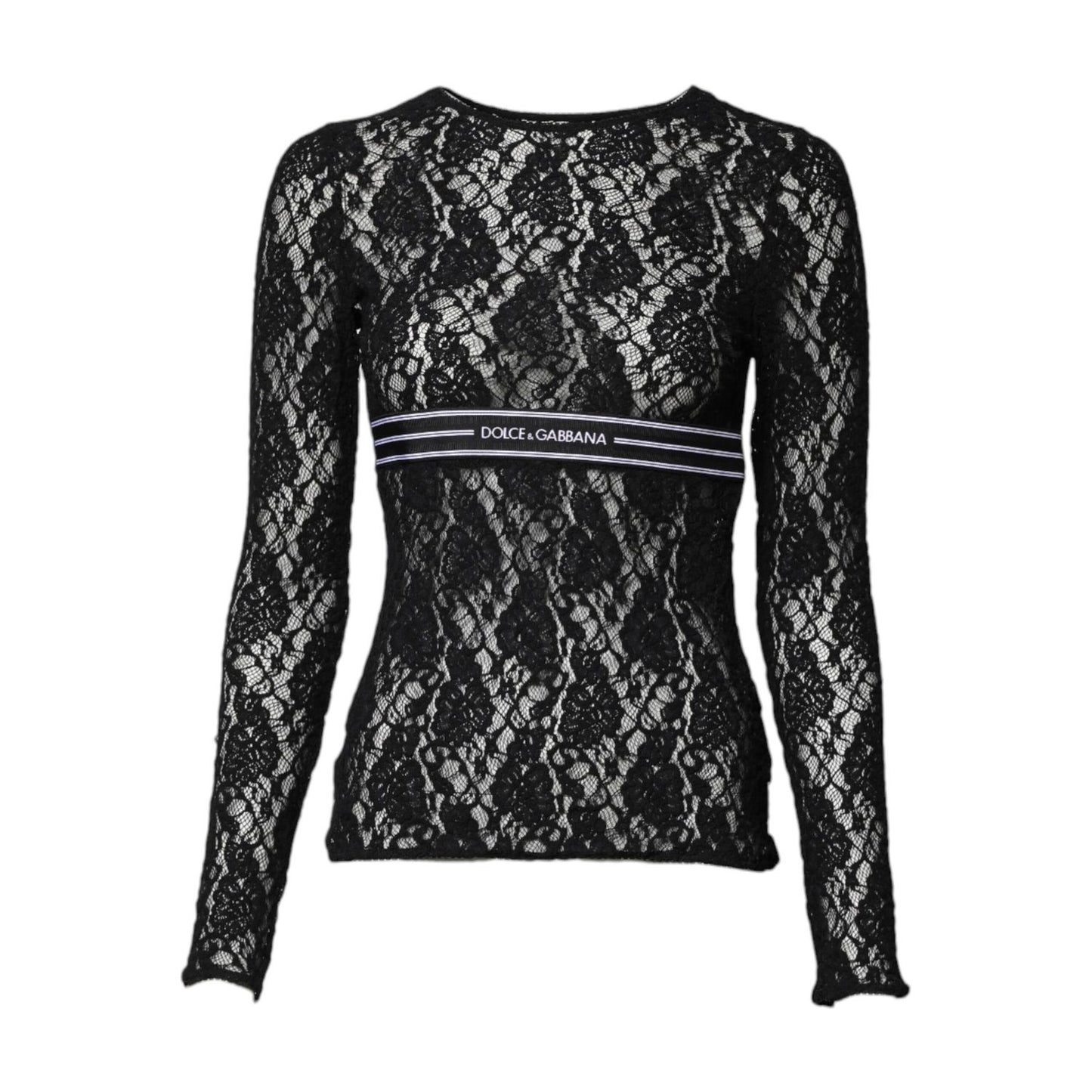 Dolce & Gabbana Black Floral Lace Long Sleeves Pullover Top