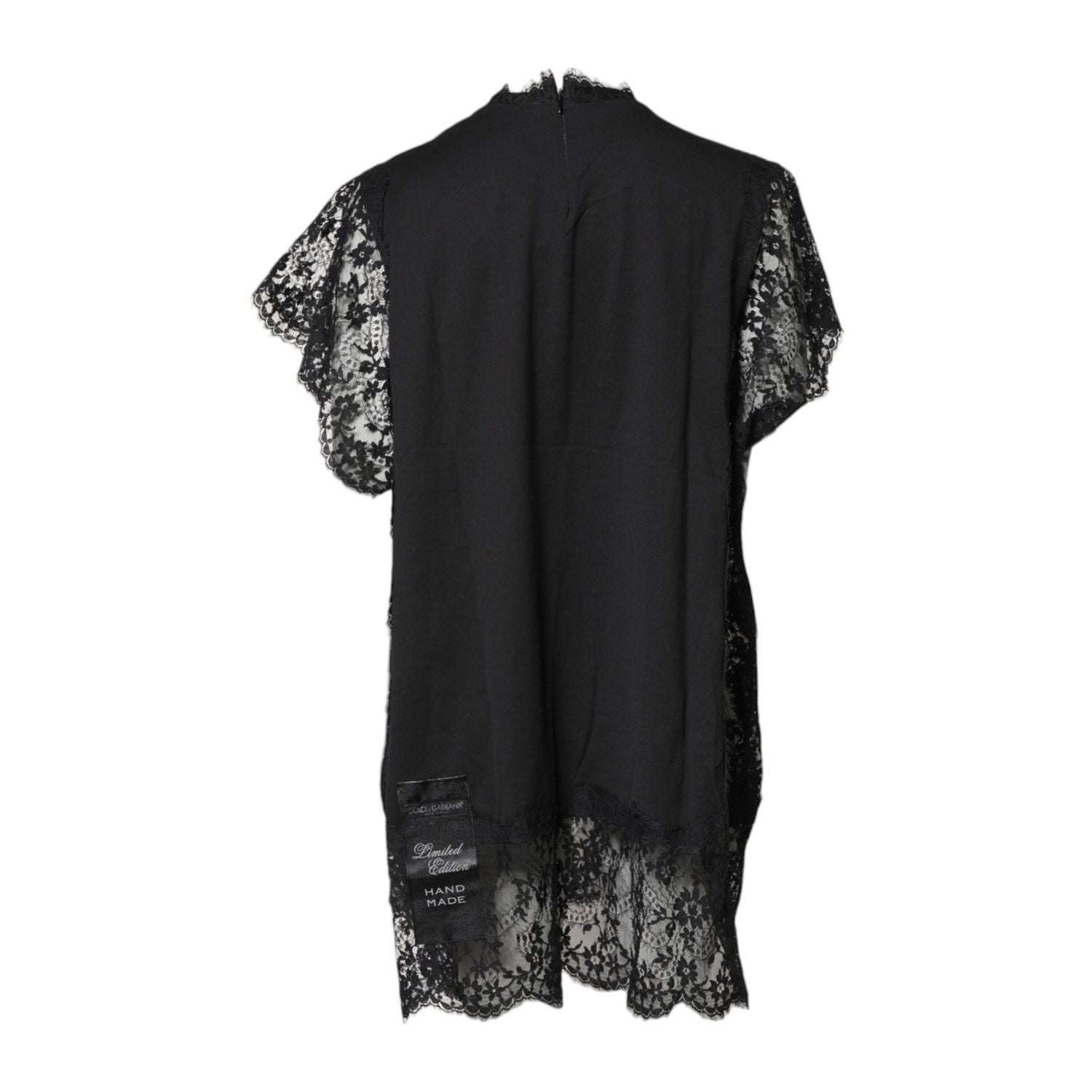 Dolce & Gabbana Black Lace Sheer Sacred Heart Crew Neck Top