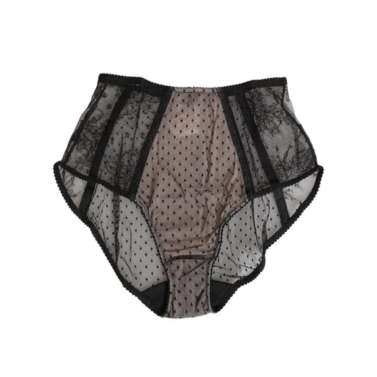Dolce & Gabbana Black Sheer Polka Dot Lace High Waist Underwear