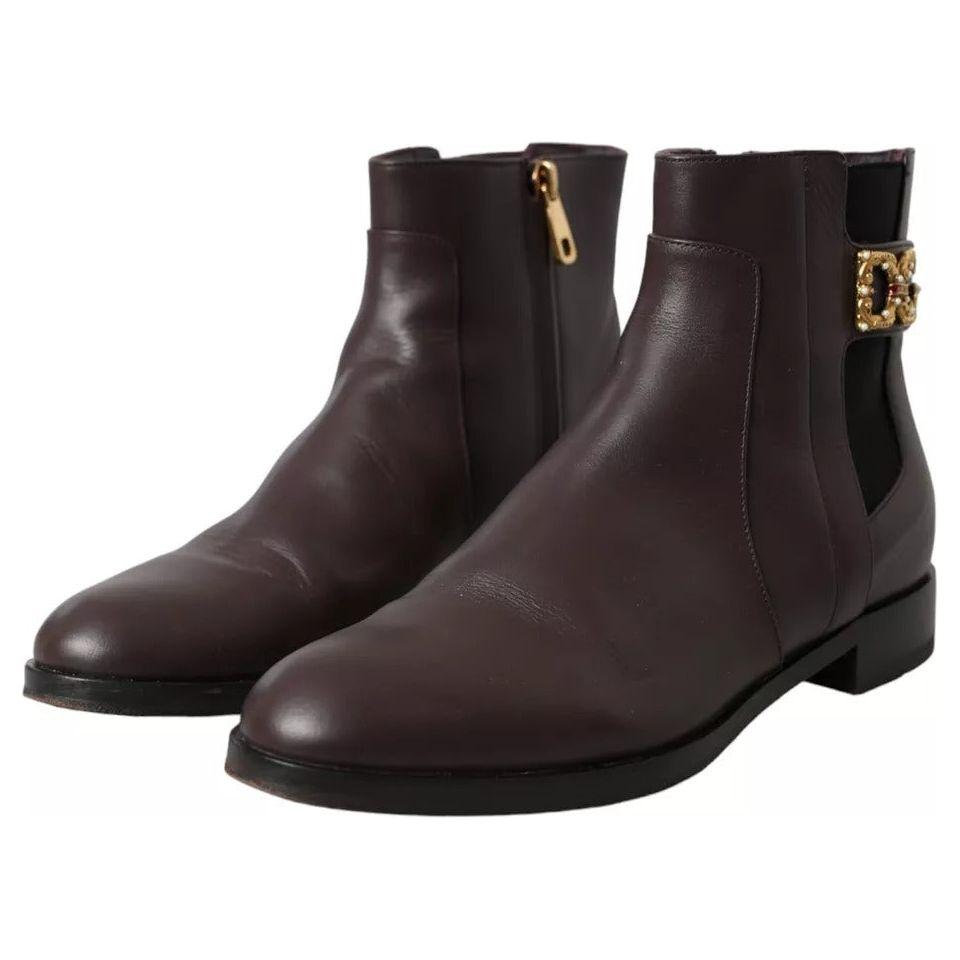 Dolce & Gabbana Brown Leather AMORE Flats Ankle Boots Shoes LA10908-37.5