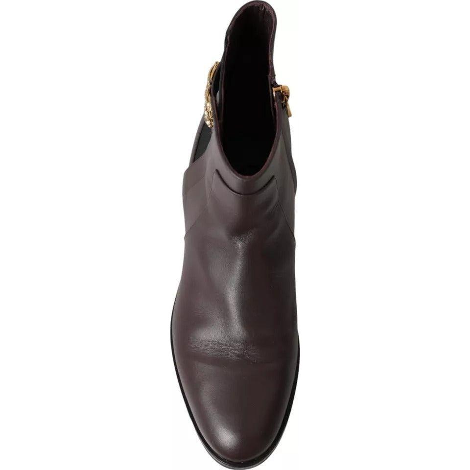 Dolce & Gabbana Brown Leather AMORE Flats Ankle Boots Shoes LA10908-37.5