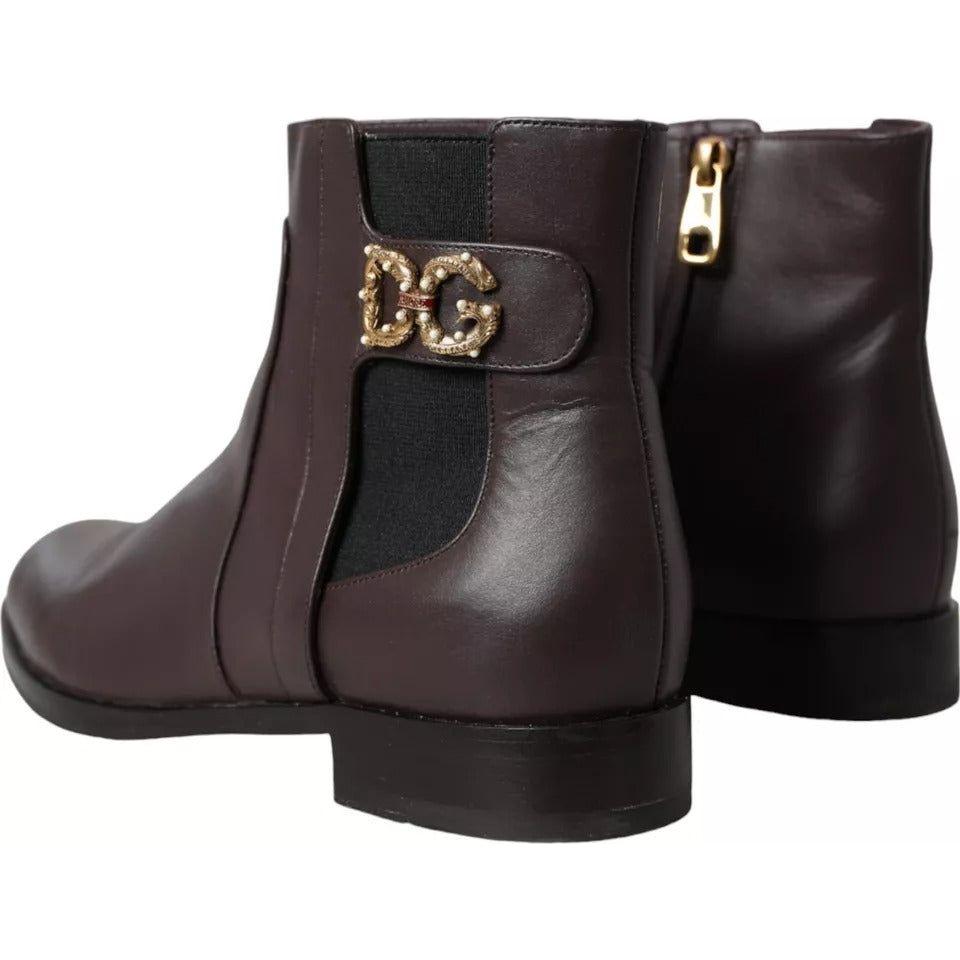 Dolce & Gabbana Brown Leather AMORE Flats Ankle Boots Shoes LA10908-37.5