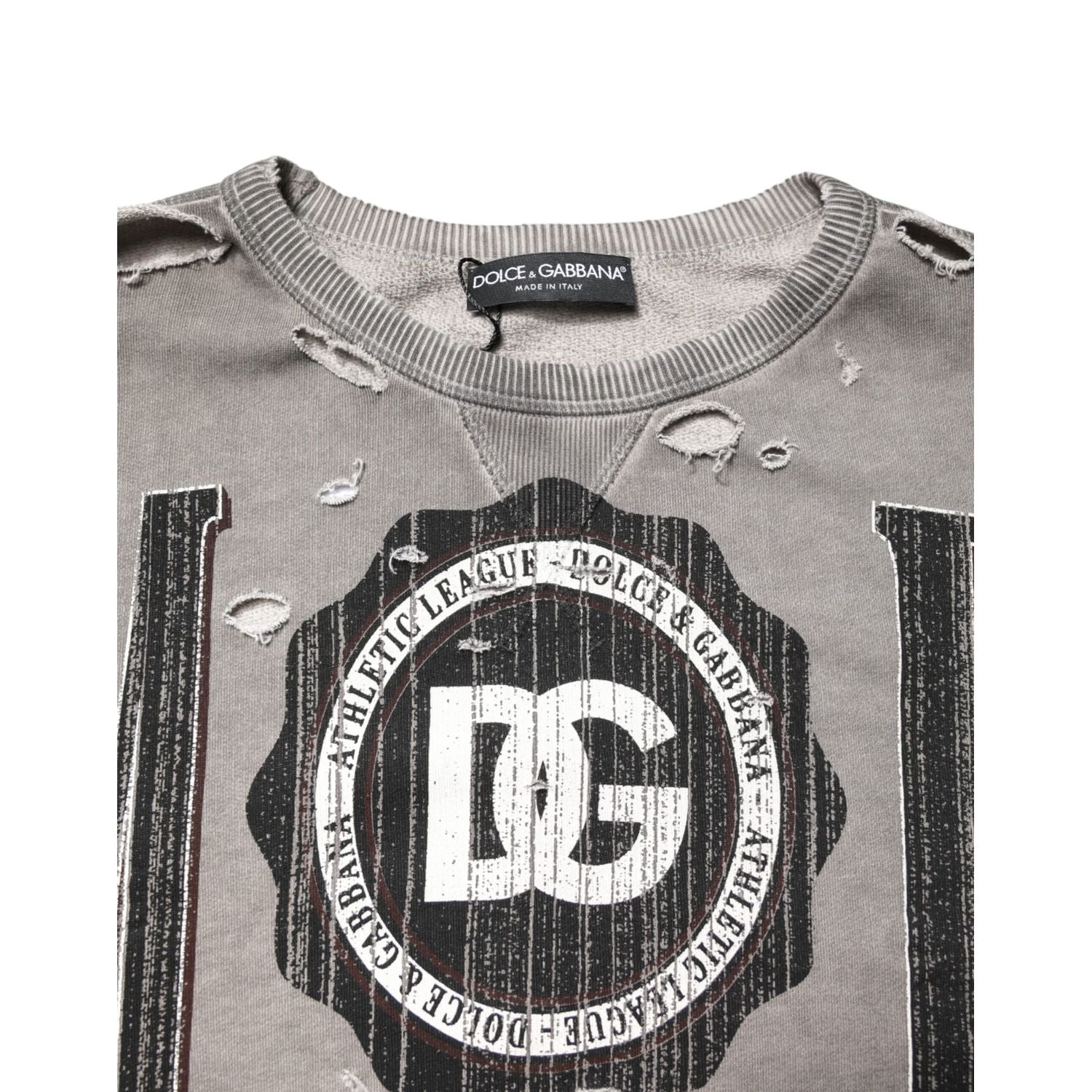 Dolce & Gabbana Gray Logo Print Crew Neck Pullover Sweater