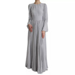 Dolce & Gabbana Light Grey Polyester Pleated Long Maxi Dress, 80% polyester, 20% silk, with zipper closure and minor sleeve defect.