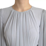 Dolce & Gabbana Light Grey Polyester Pleated Long Maxi Dress with round neckline and pleated detail.