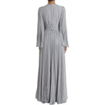 Dolce & Gabbana Light Grey Polyester Pleated Long Maxi Dress back view with minor sleeve stain
