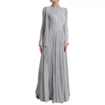 Dolce & Gabbana Light Grey Polyester Pleated Long Maxi Dress with zipper closure, highlighting luxury Italian craftsmanship, 80% polyester.