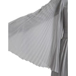 Dolce & Gabbana Light Grey Polyester Pleated Long Maxi Dress with visible sleeve details and minor stain on the right sleeve.