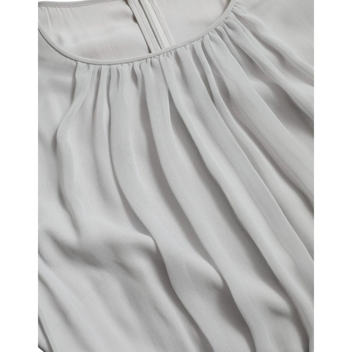 Dolce & Gabbana Light Grey Polyester Pleated Long Maxi Dress closeup with zipper