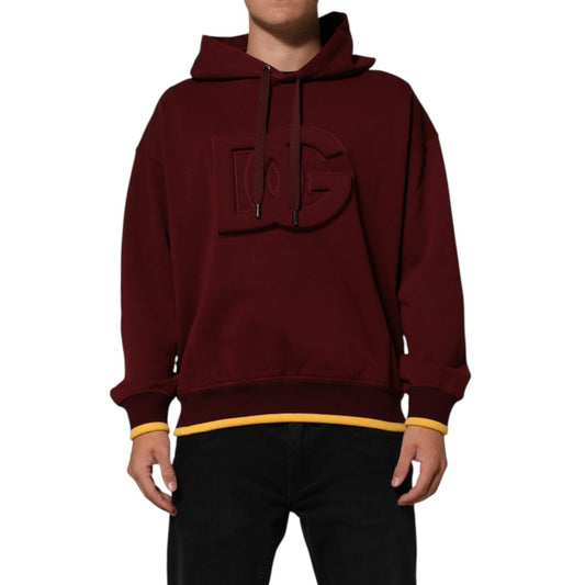 Dolce & Gabbana Maroon Embossed Logo Hooded Sweatshirt Sweater