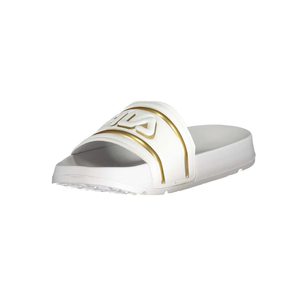 Fila White Polyethylene Sandal with Morro Bay Logo and Gold Details