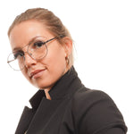 Max & Co Gray Women Glasses Frame in metal with full-rim style, worn by a woman
