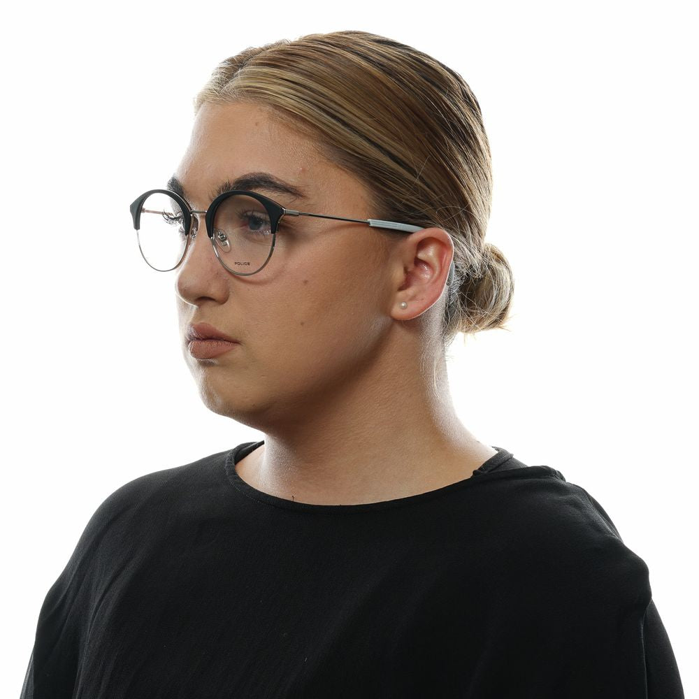 Woman wearing Police Multicolor Metal & Plastic Glasses (Frames), full-rim style, side profile view.