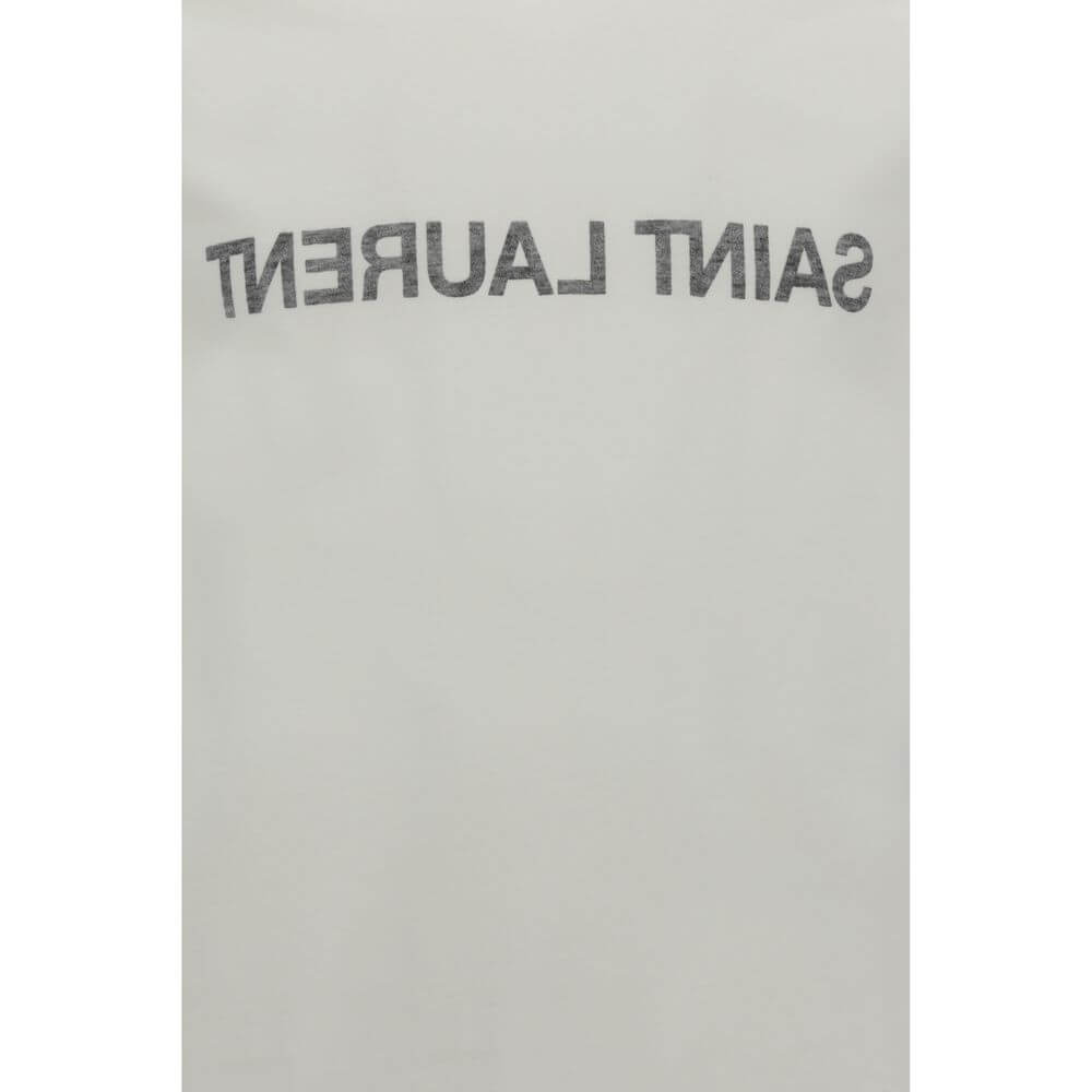 Saint Laurent White Cotton T-Shirt featuring ribbed crew neck and brand monogram, 100% cotton, made in Italy for AW25 season.