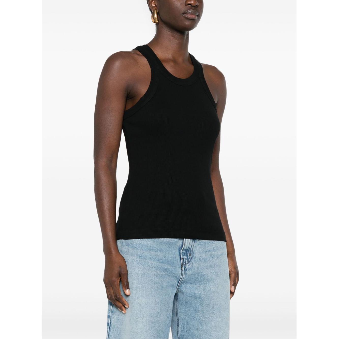 Closed logo-embroidered ribbed tank top
