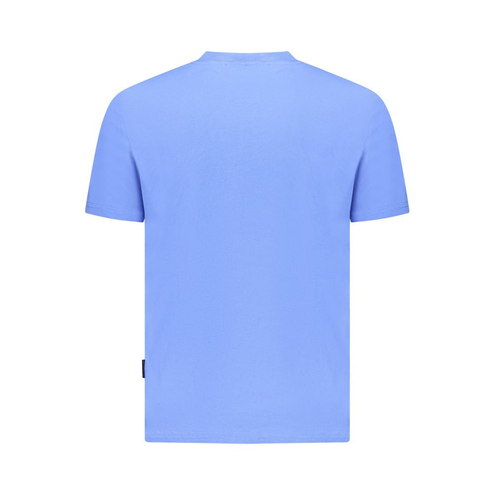 Back view of Napapijri blue cotton men’s T-shirt showcasing a simple design and sustainable fabric.