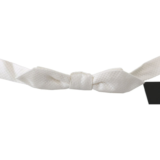 Dolce & Gabbana White 100% Silk Slim Adjustable Neck Papillon Men Tie FT1018