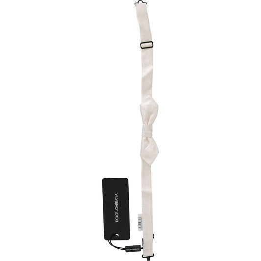 Dolce & Gabbana White 100% Silk Slim Adjustable Neck Papillon Men Tie FT1018