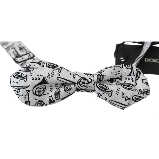 Dolce & Gabbana White Instruments Adjustable Neck Papillon Men Bow Tie FT1108