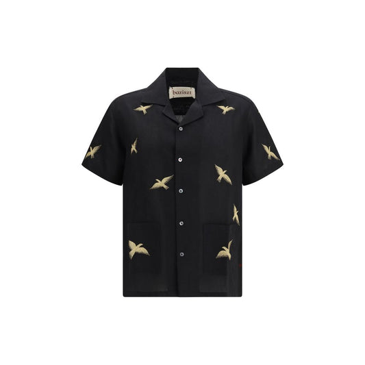 Baziszt Black Cotton Shortsleeve Shirt