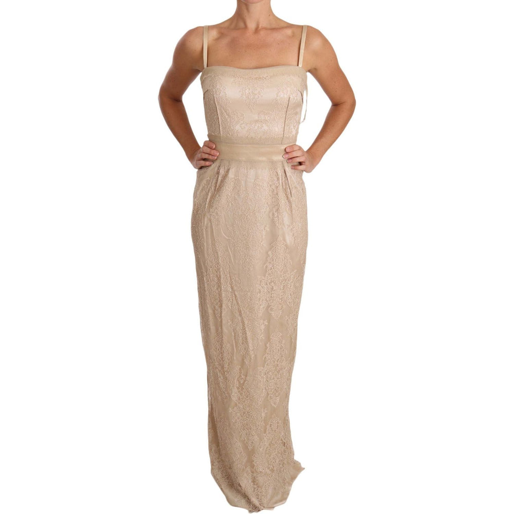 Dolce & Gabbana Beige Lace Spaghetti Strap Sheath Dress