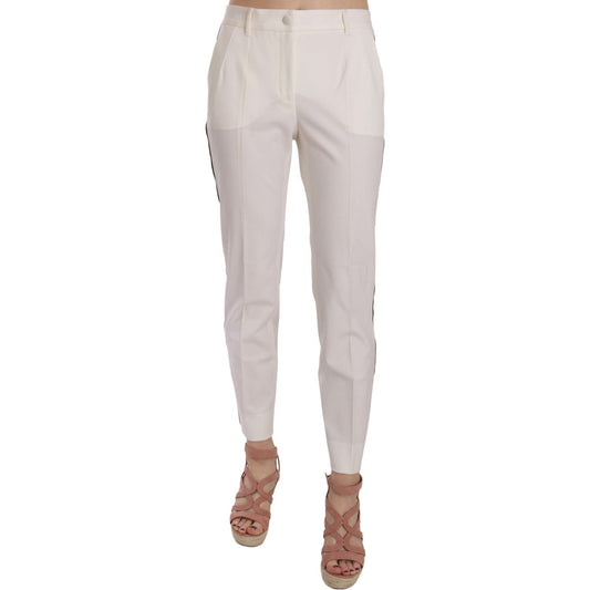 Dolce & Gabbana White Side Stripe Wool Tapered Trouser Pants PAN70013-42