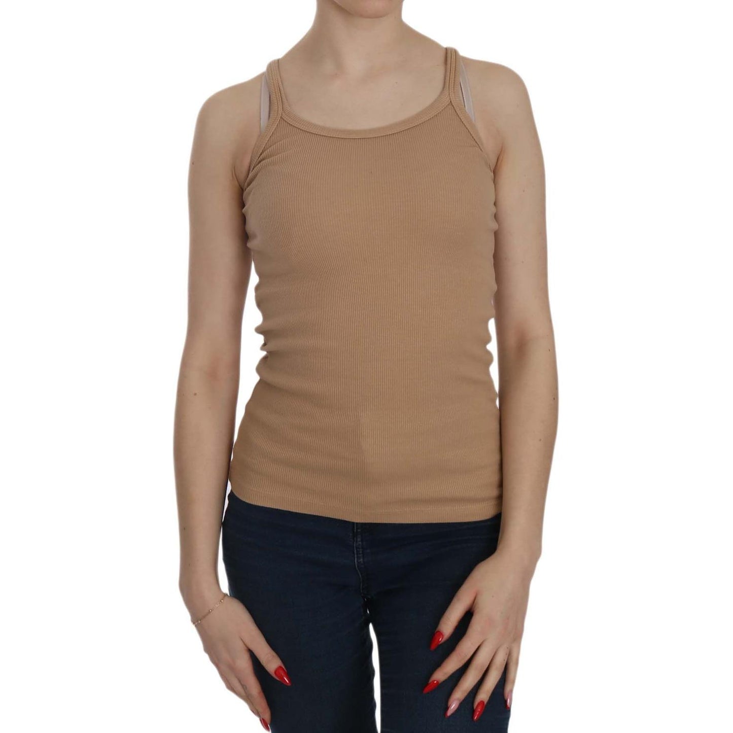 PINK MEMORIES Beige Sleeveless Spaghetti Strap Tank Blouse