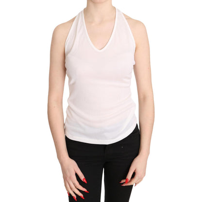GF Ferre White Halter Cotton Sleeveless Casual Tank Top Blouse