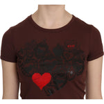 Exte Brown Heart Print Crew Neck T-shirt Short Sleeve Blouse TSH3716-42