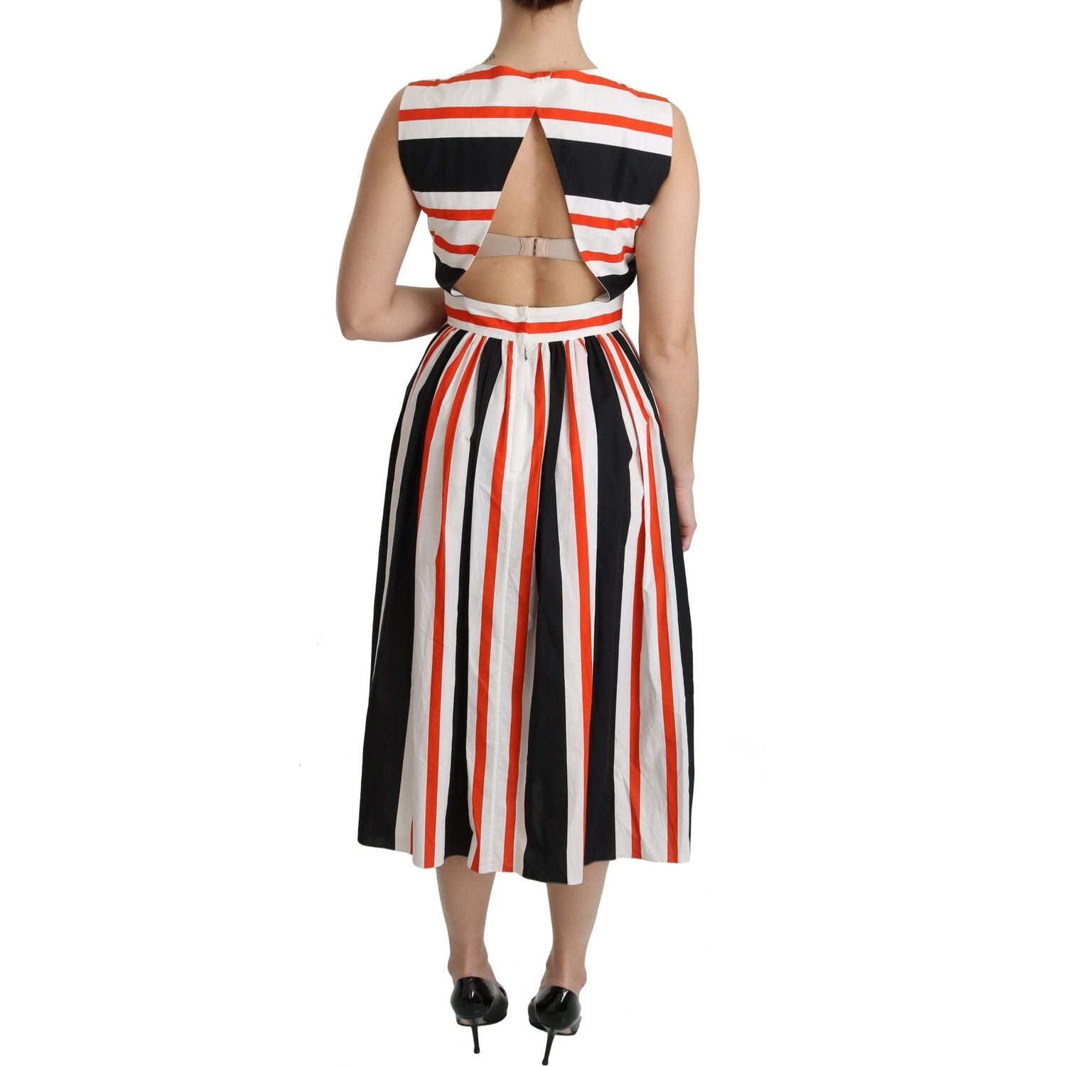 Dolce & Gabbana Multicolor Stripes A-Line Pleated Midi Dress