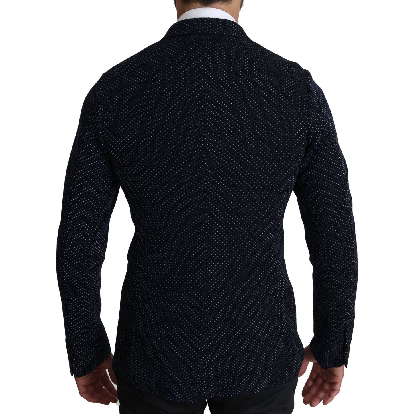 Dolce & Gabbana Dark Blue Dotted Double Breasted Coat Blazer